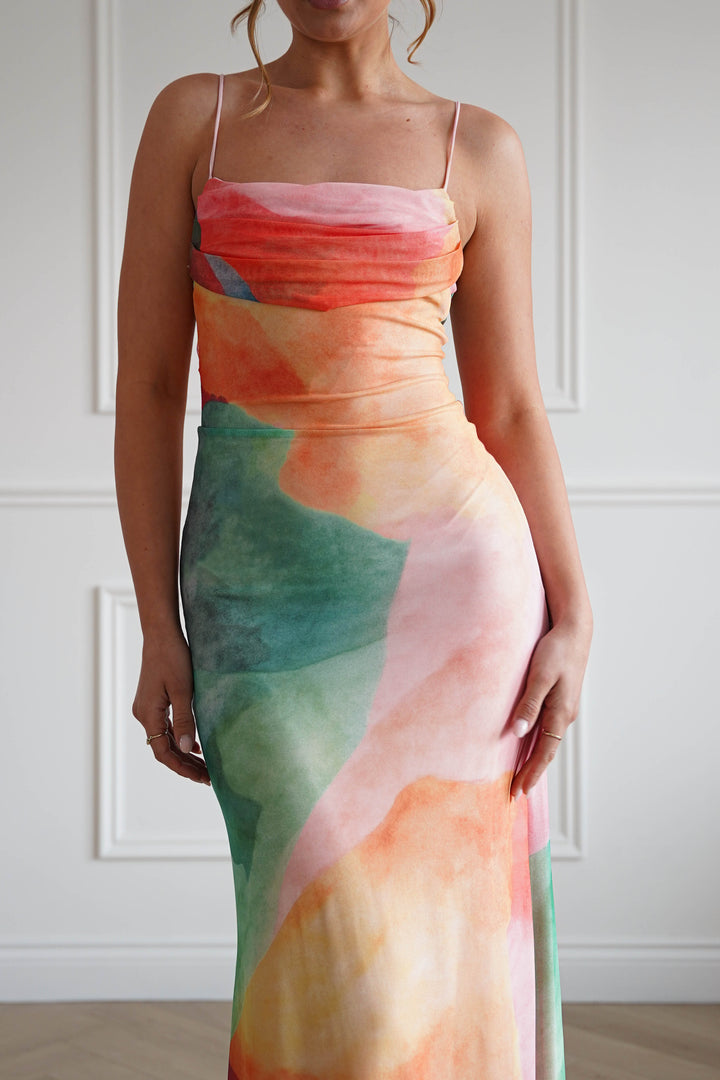 Caspera Mesh Bodycon Maxi Dress | Mixed Print