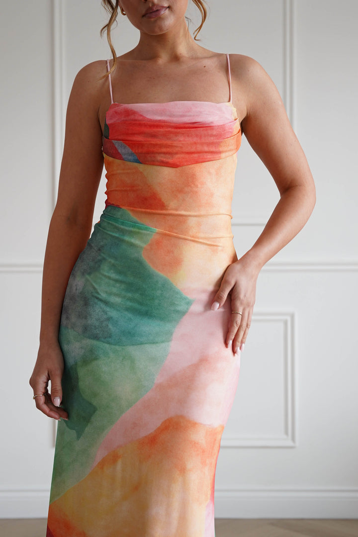 Caspera Mesh Bodycon Maxi Dress | Mixed Print