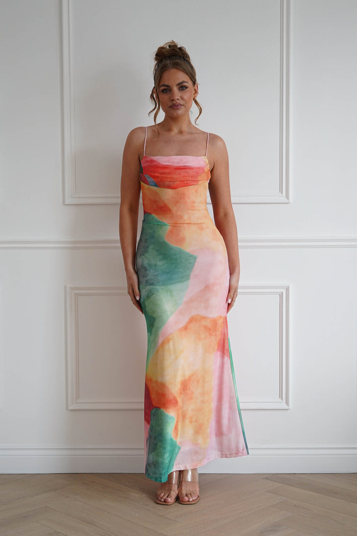 Caspera Mesh Bodycon Maxi Dress | Mixed Print