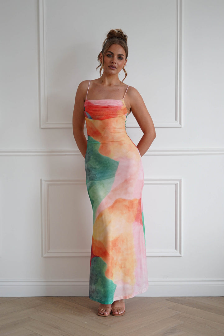 Caspera Mesh Bodycon Maxi Dress | Mixed Print