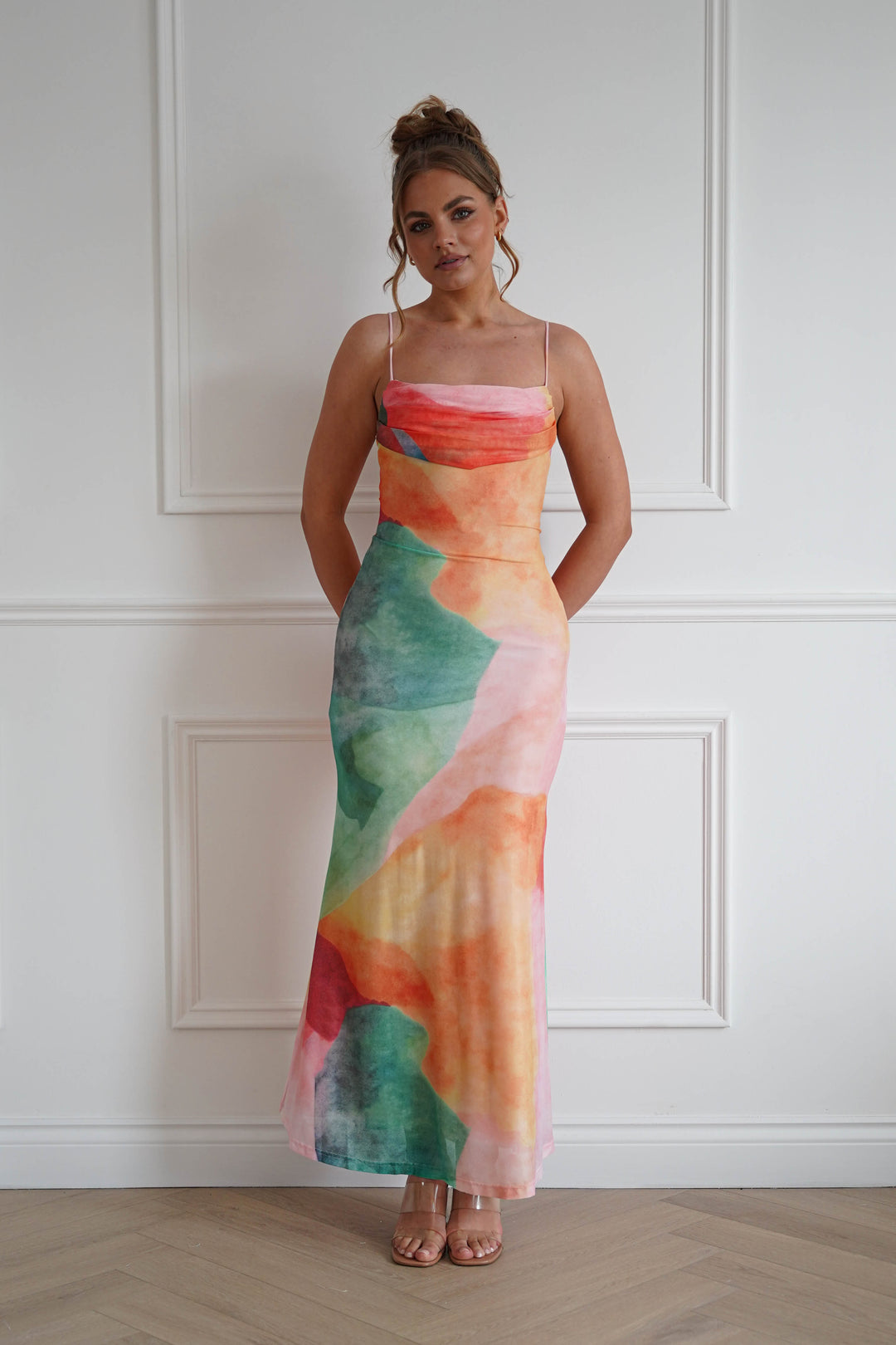 Caspera Mesh Bodycon Maxi Dress | Mixed Print