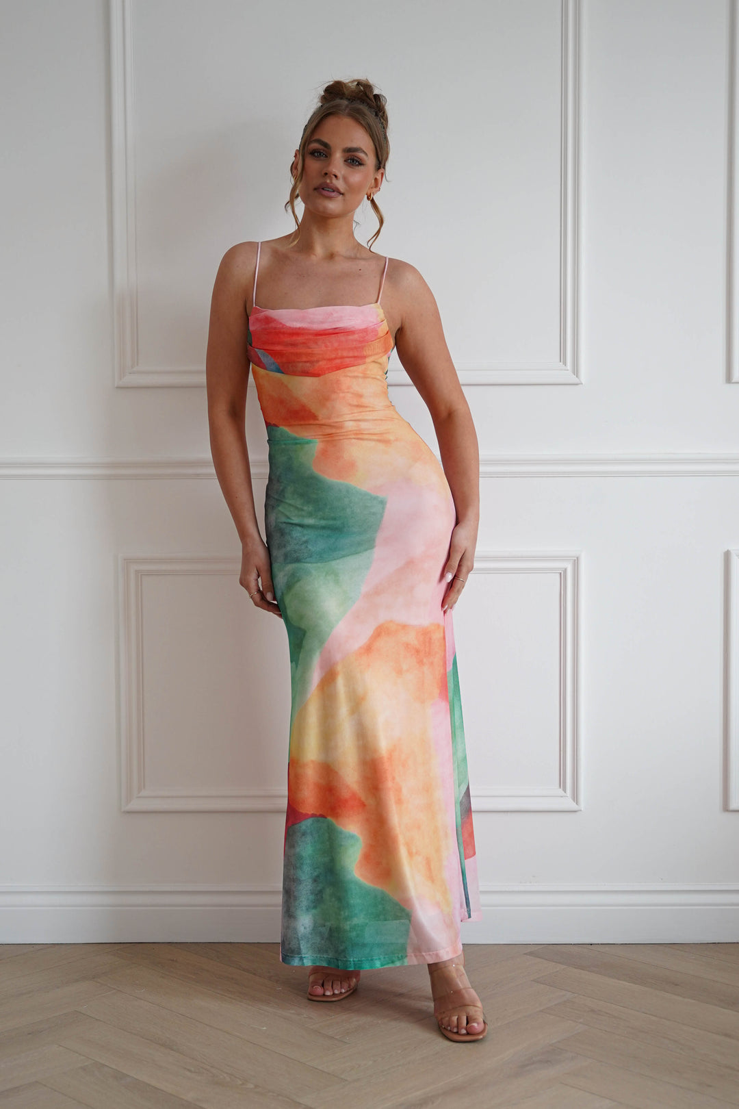 Caspera Mesh Bodycon Maxi Dress | Mixed Print