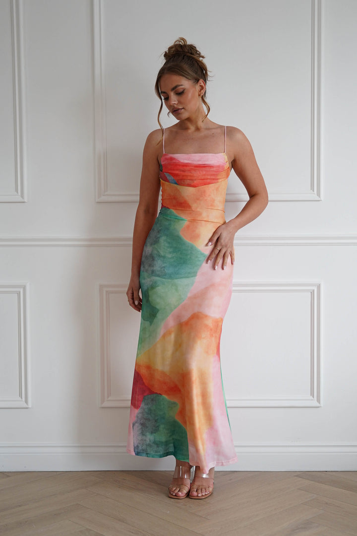 Caspera Mesh Bodycon Maxi Dress | Mixed Print