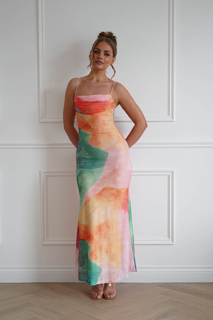 Caspera Mesh Bodycon Maxi Dress | Mixed Print