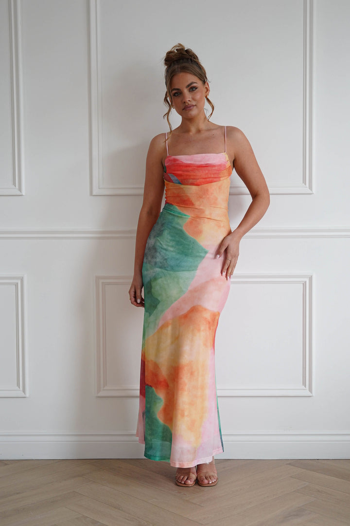 Caspera Mesh Bodycon Maxi Dress | Mixed Print