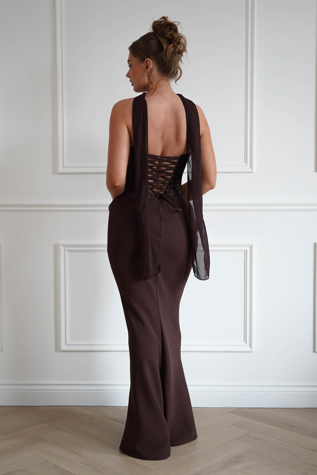 Kailani Strapless Ruched Maxi Dress | Brown