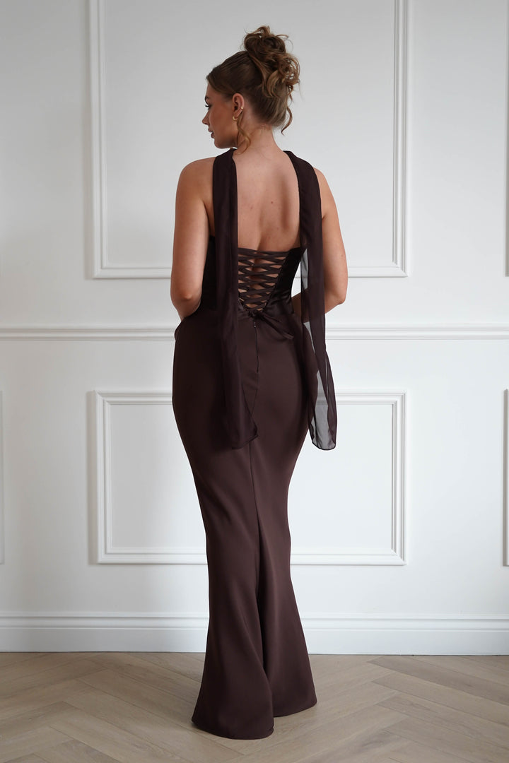 Kailani Strapless Ruched Maxi Dress | Brown