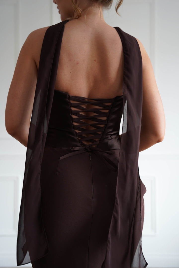 Kailani Strapless Ruched Maxi Dress | Brown
