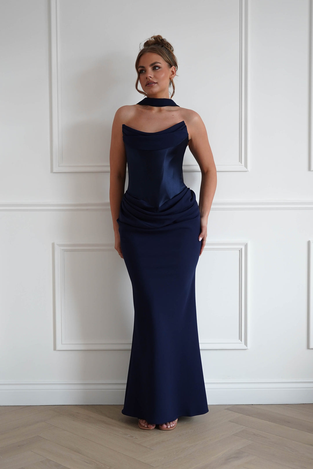 Kailani Strapless Ruched Maxi Dress | Navy