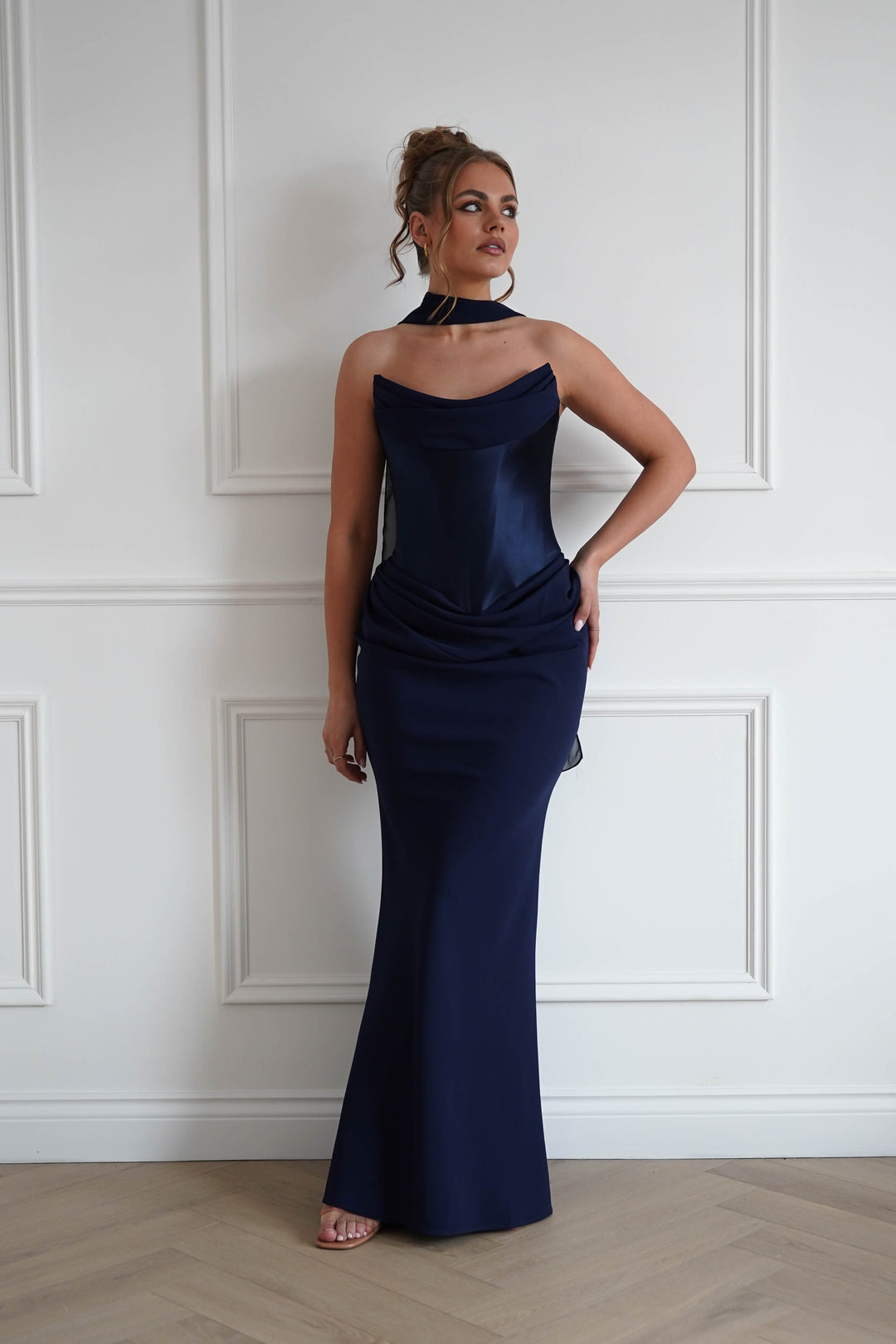 Kailani Strapless Ruched Maxi Dress | Navy