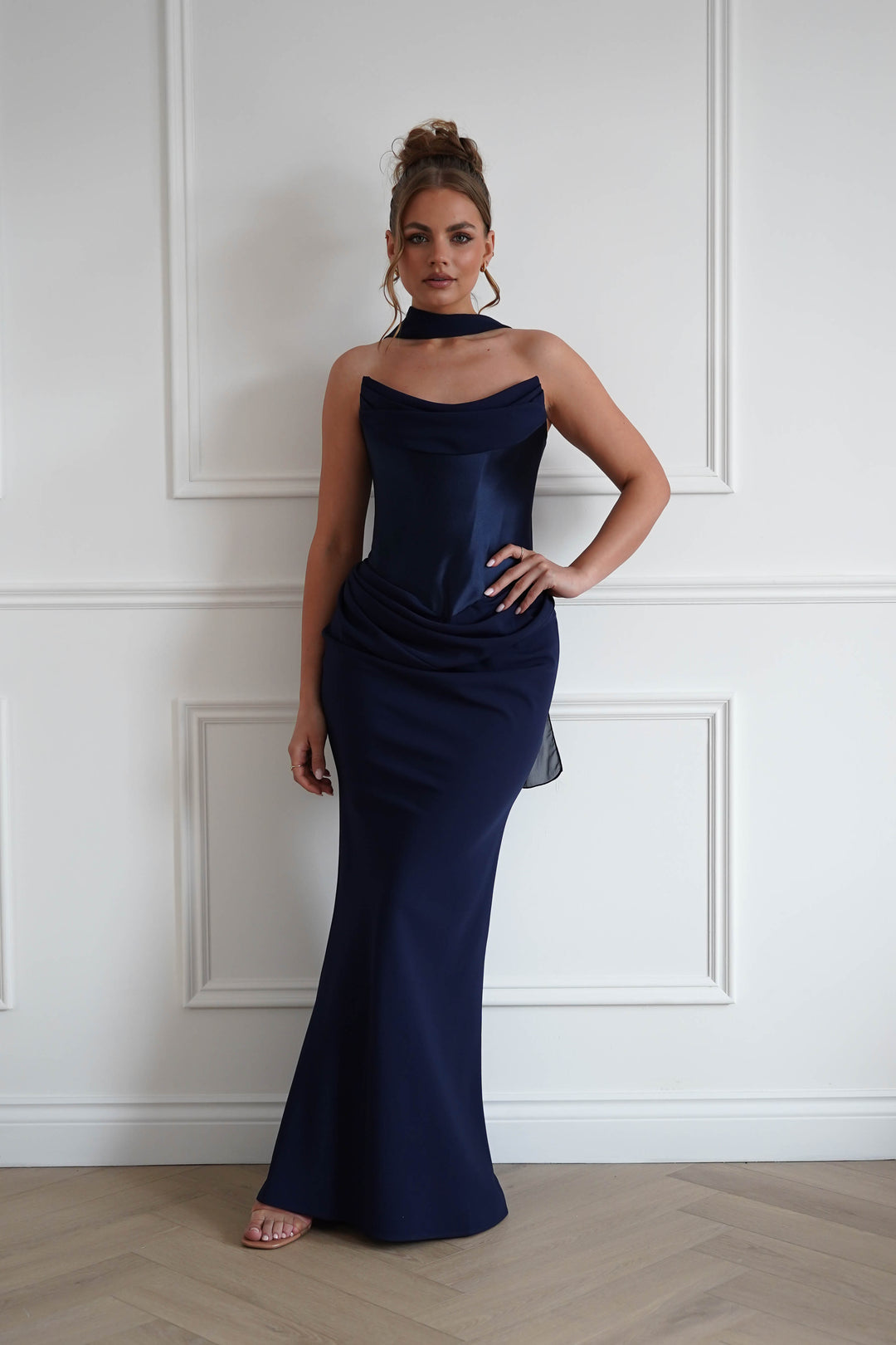Kailani Strapless Ruched Maxi Dress | Navy