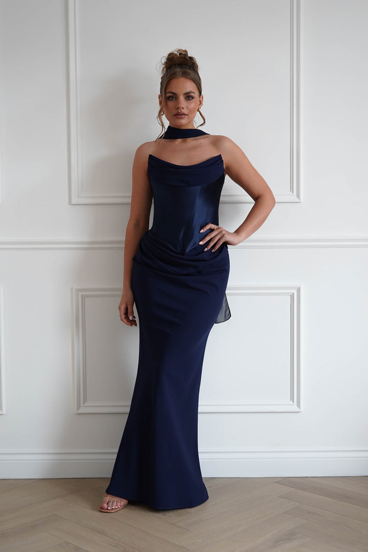 Kailani Strapless Ruched Maxi Dress | Navy
