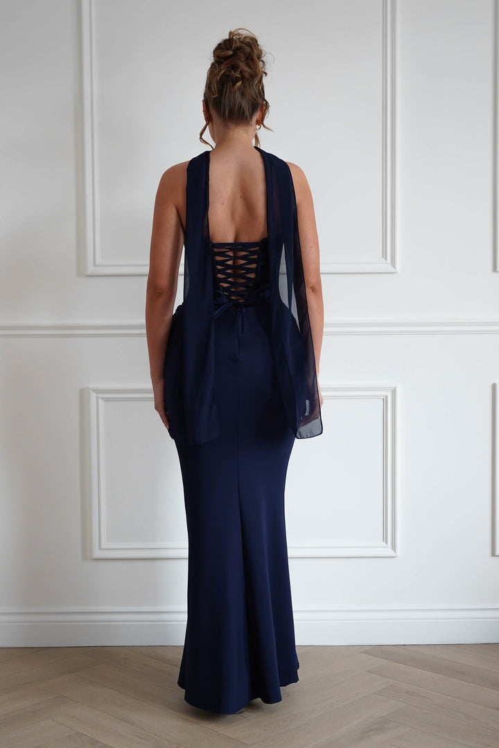 Kailani Strapless Ruched Maxi Dress | Navy