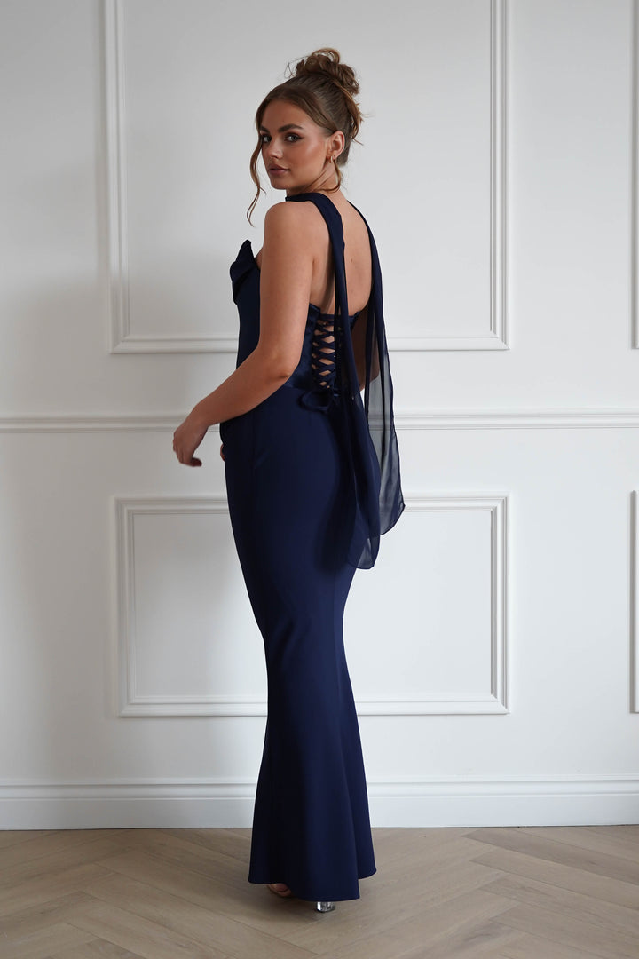 Kailani Strapless Ruched Maxi Dress | Navy