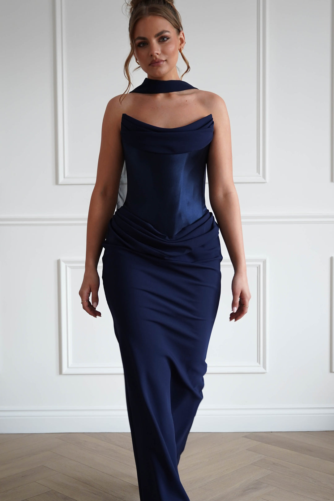 Kailani Strapless Ruched Maxi Dress | Navy