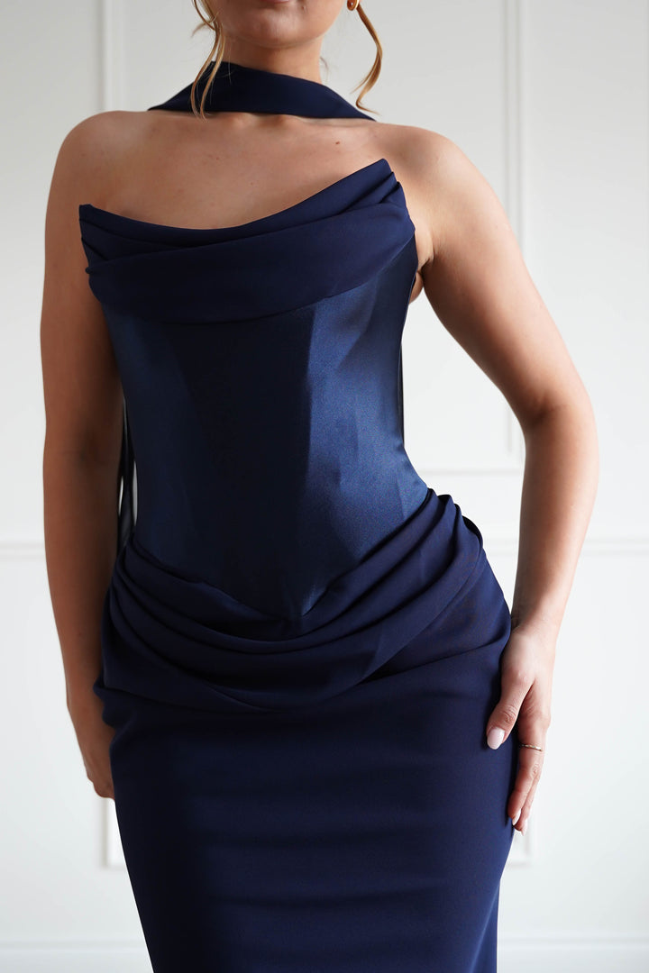 Kailani Strapless Ruched Maxi Dress | Navy