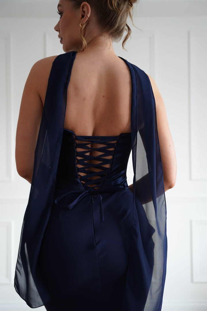Kailani Strapless Ruched Maxi Dress | Navy