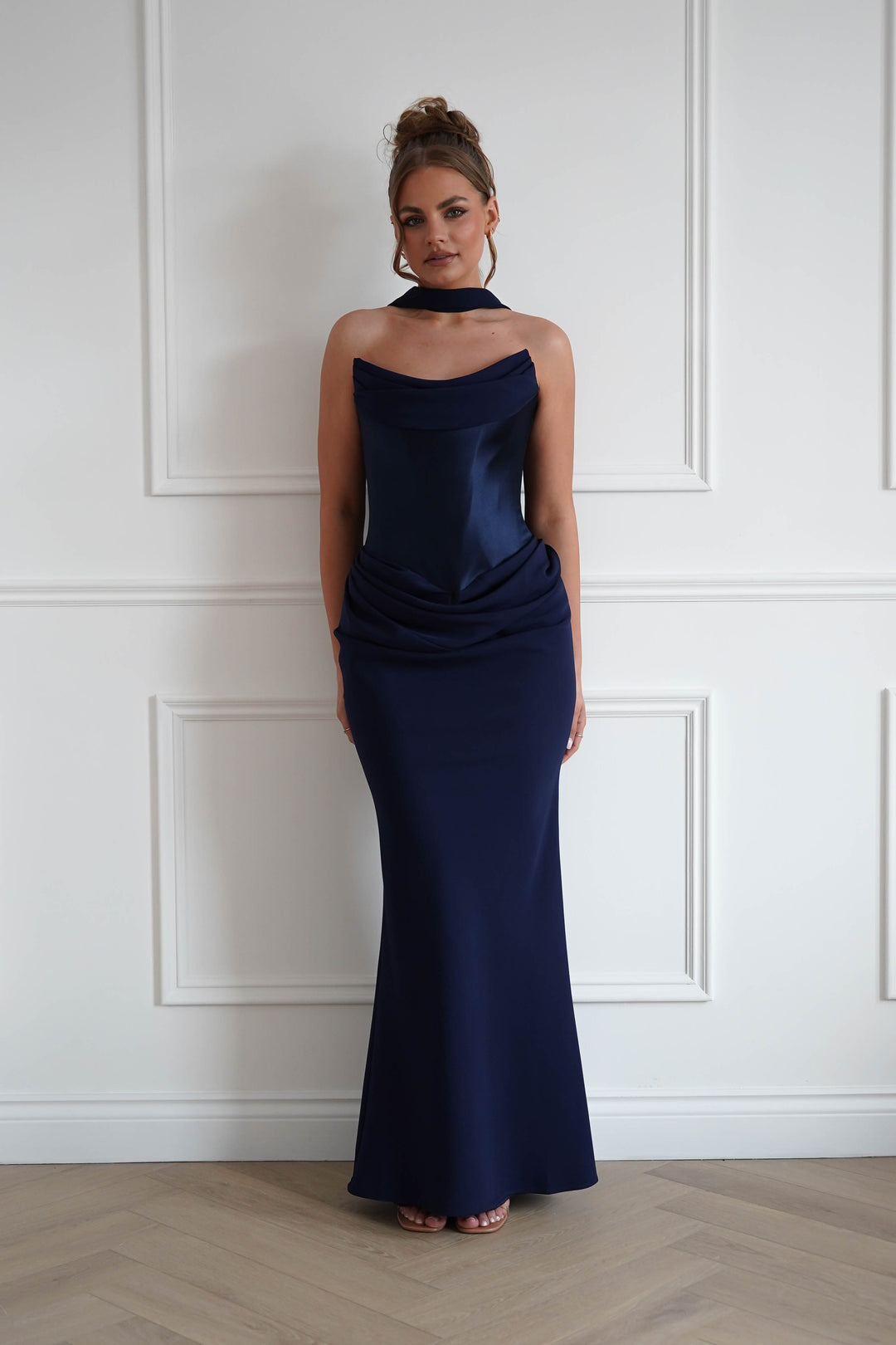 Kailani Strapless Ruched Maxi Dress | Navy