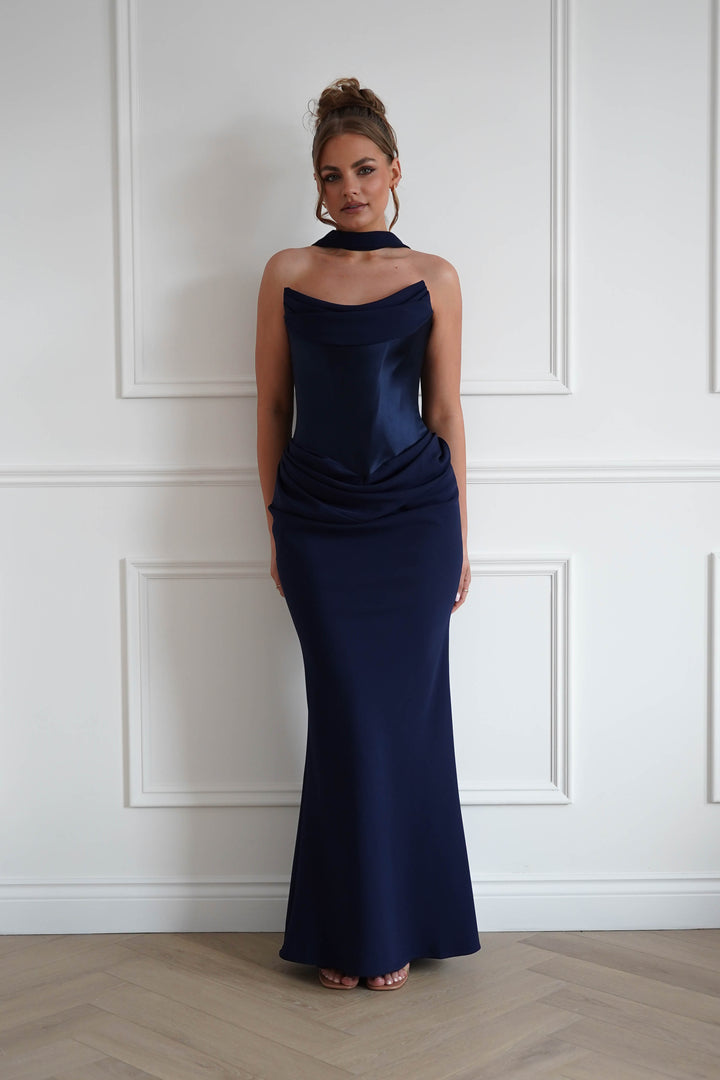 Kailani Strapless Ruched Maxi Dress | Navy