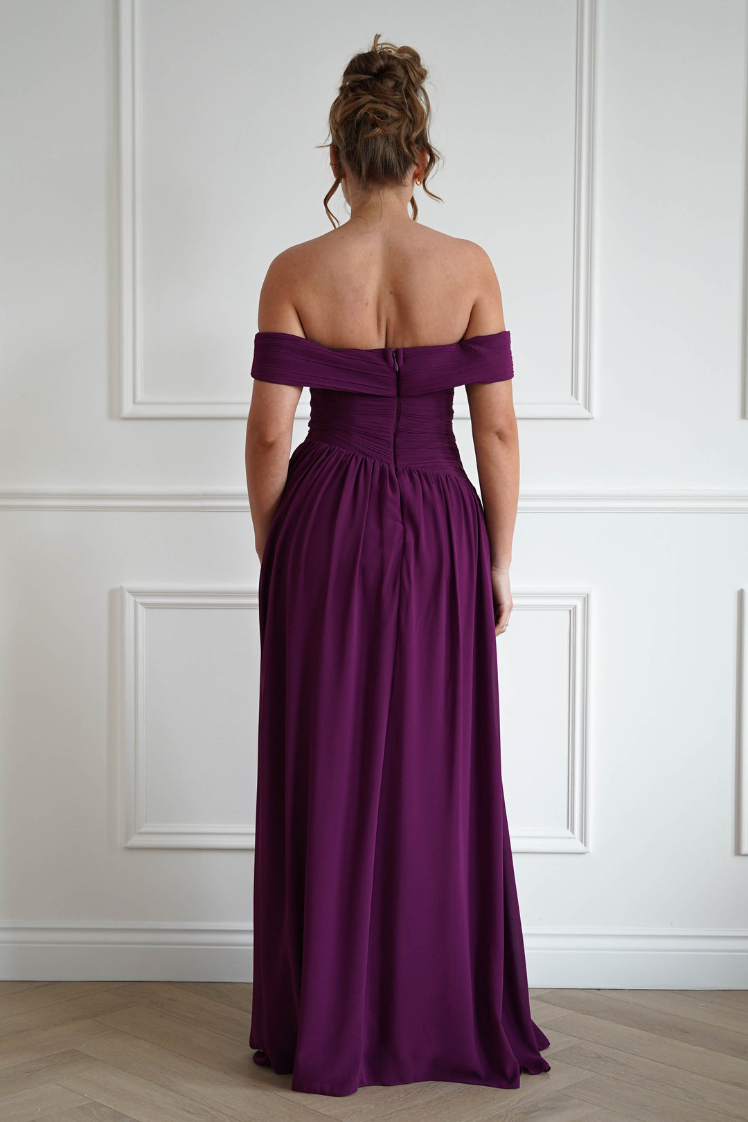 Connie Off The Shoulder Chiffon Maxi Dress | Plum