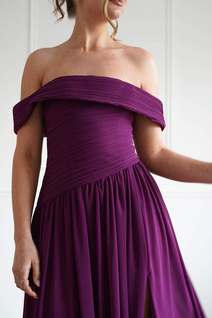 Connie Off The Shoulder Chiffon Maxi Dress | Plum