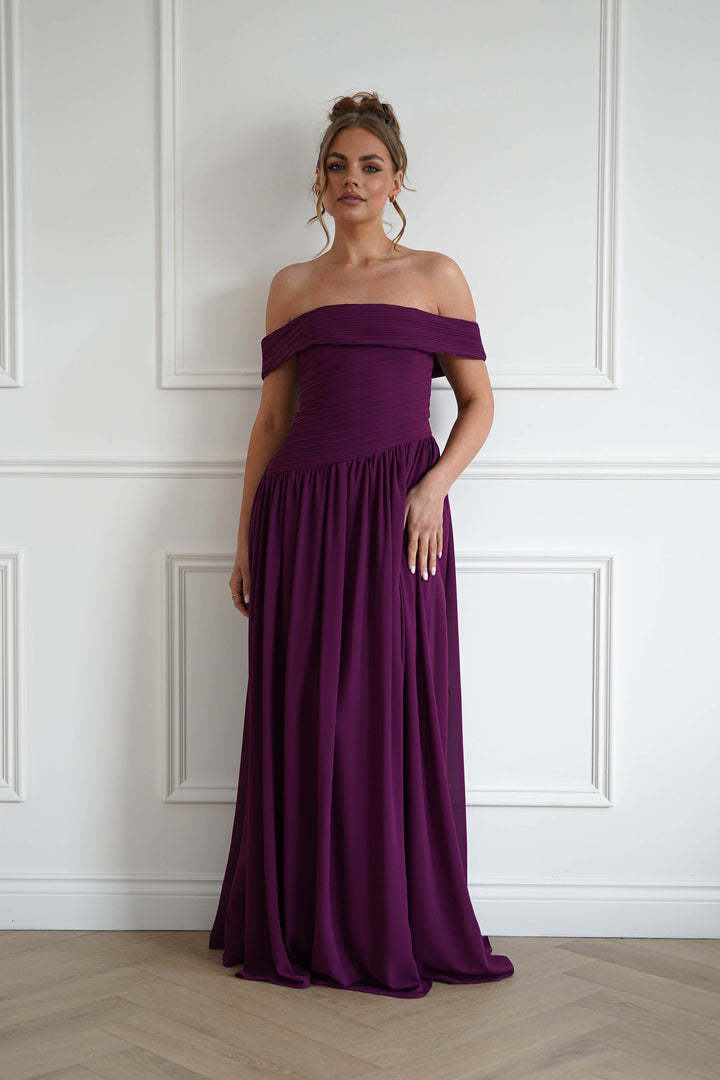 Connie Off The Shoulder Chiffon Maxi Dress | Plum
