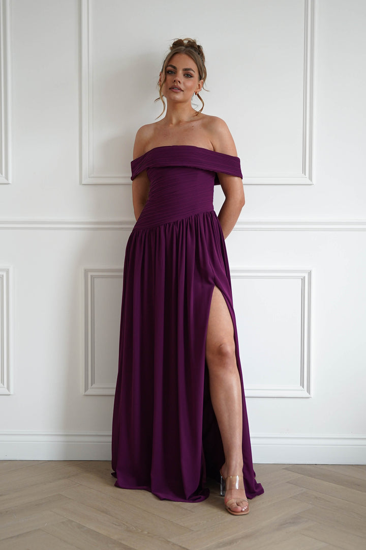 Connie Off The Shoulder Chiffon Maxi Dress | Plum