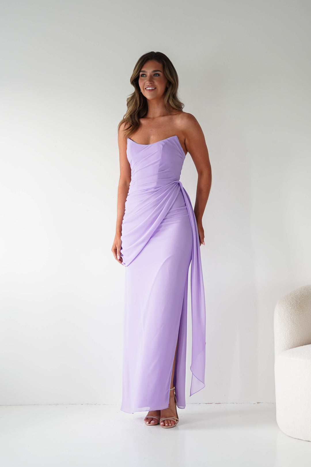 Zen Strapless Draped Maxi Dress | Lavender