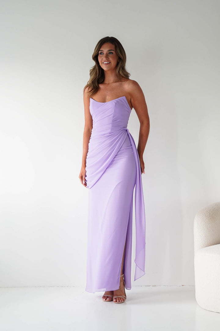 Zen Strapless Draped Maxi Dress | Lavender