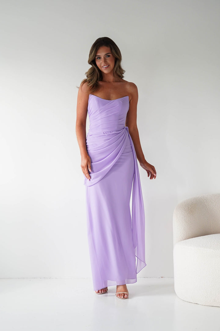 Zen Strapless Draped Maxi Dress | Lavender