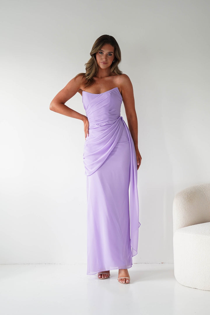 Zen Strapless Draped Maxi Dress | Lavender