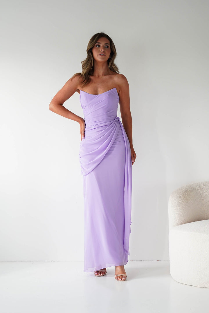 Zen Strapless Draped Maxi Dress | Lavender