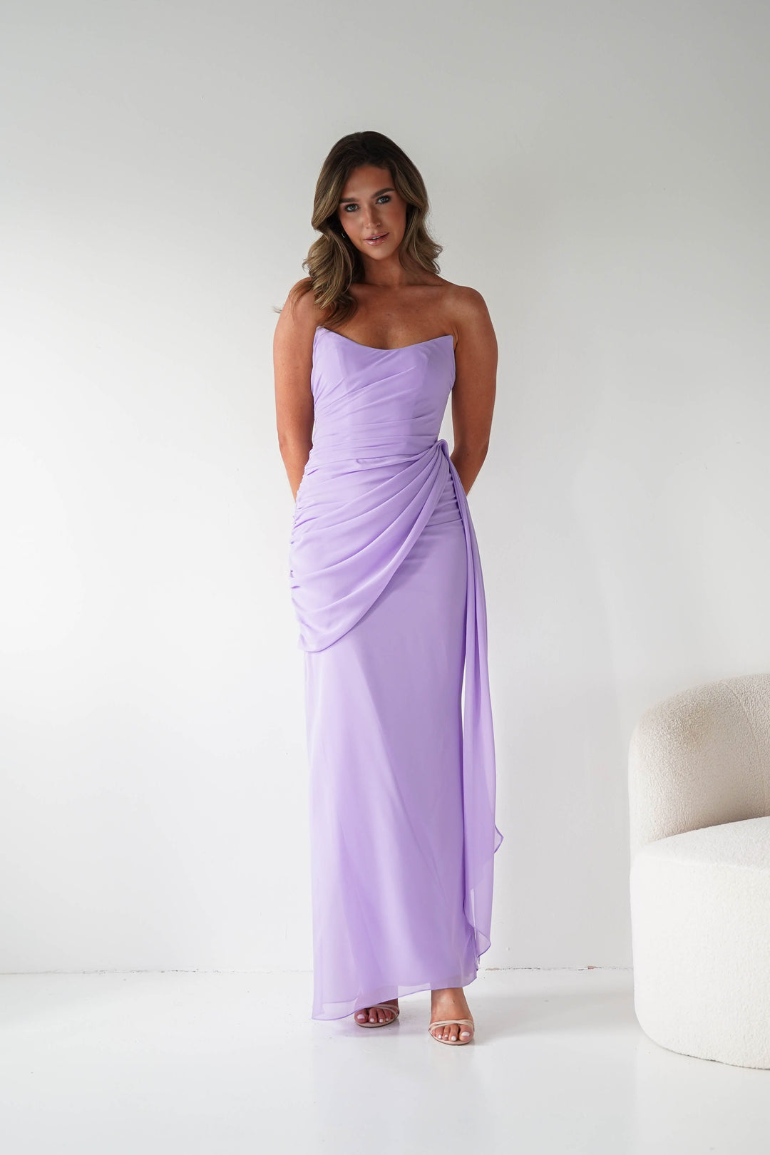Zen Strapless Draped Maxi Dress | Lavender