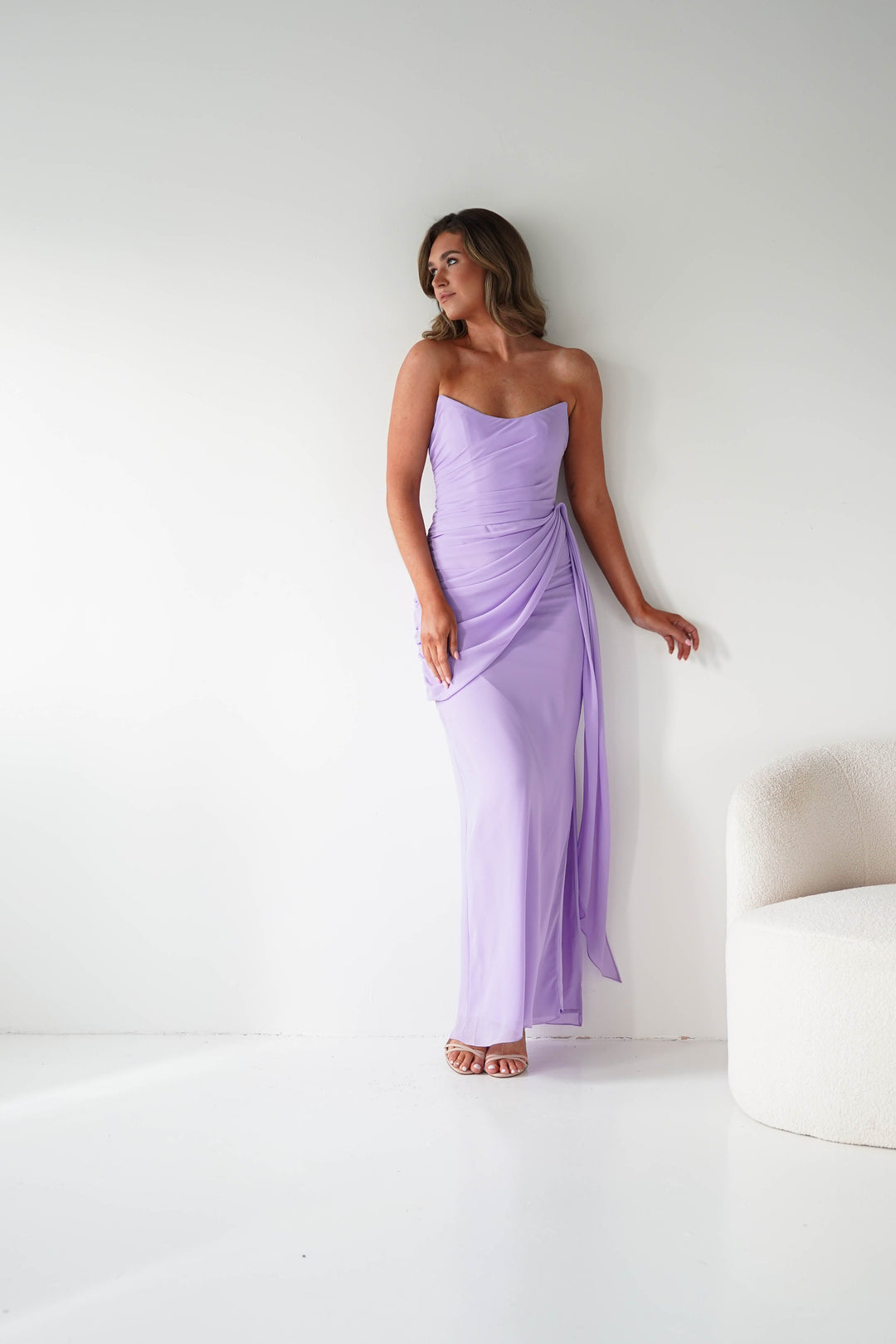 Zen Strapless Draped Maxi Dress | Lavender