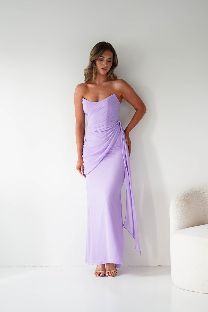 Zen Strapless Draped Maxi Dress | Lavender