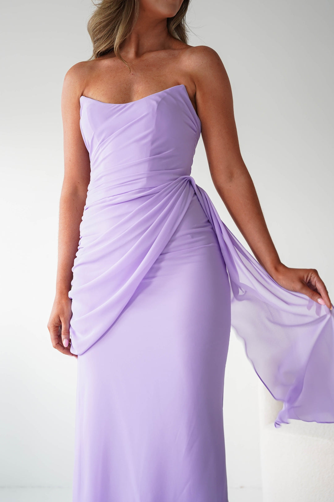 Zen Strapless Draped Maxi Dress | Lavender
