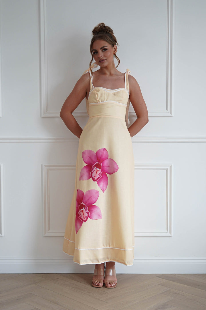 Maui Floral Sweetheart Maxi Dress | Yellow