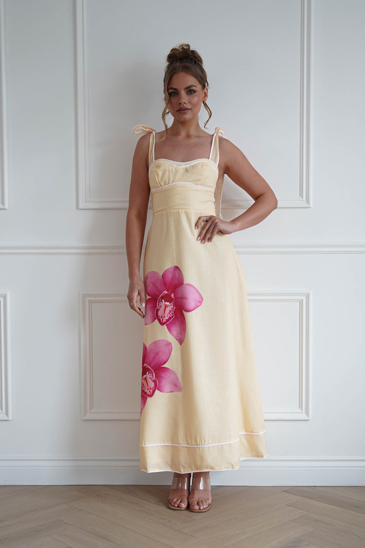 Maui Floral Sweetheart Maxi Dress | Yellow