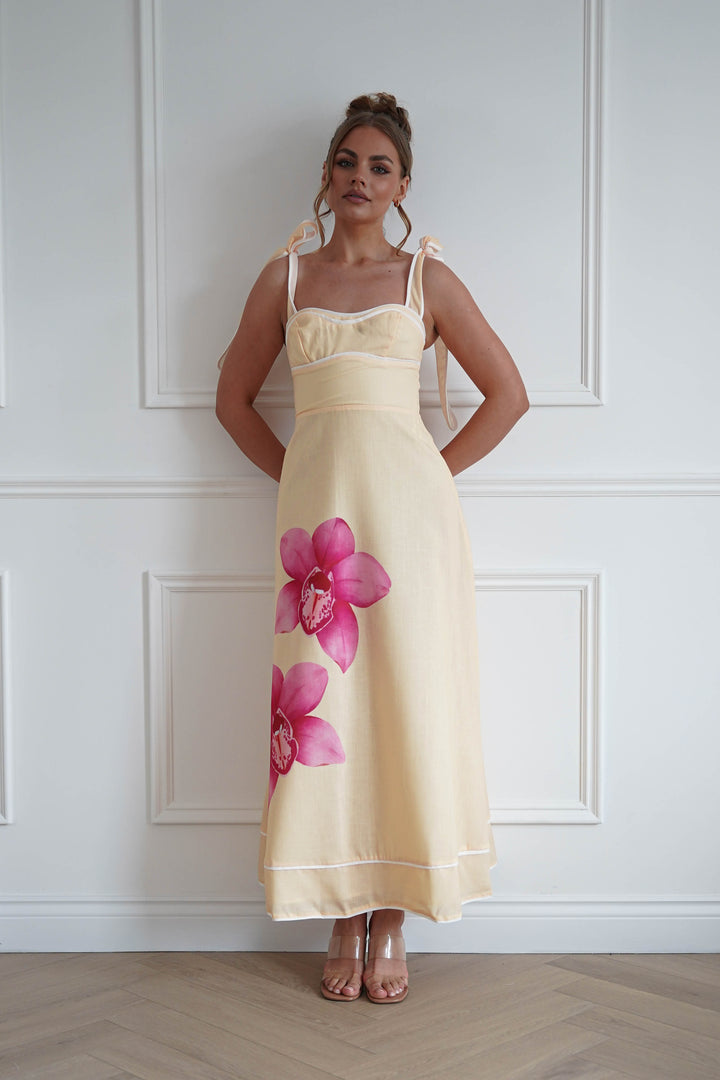Maui Floral Sweetheart Maxi Dress | Yellow