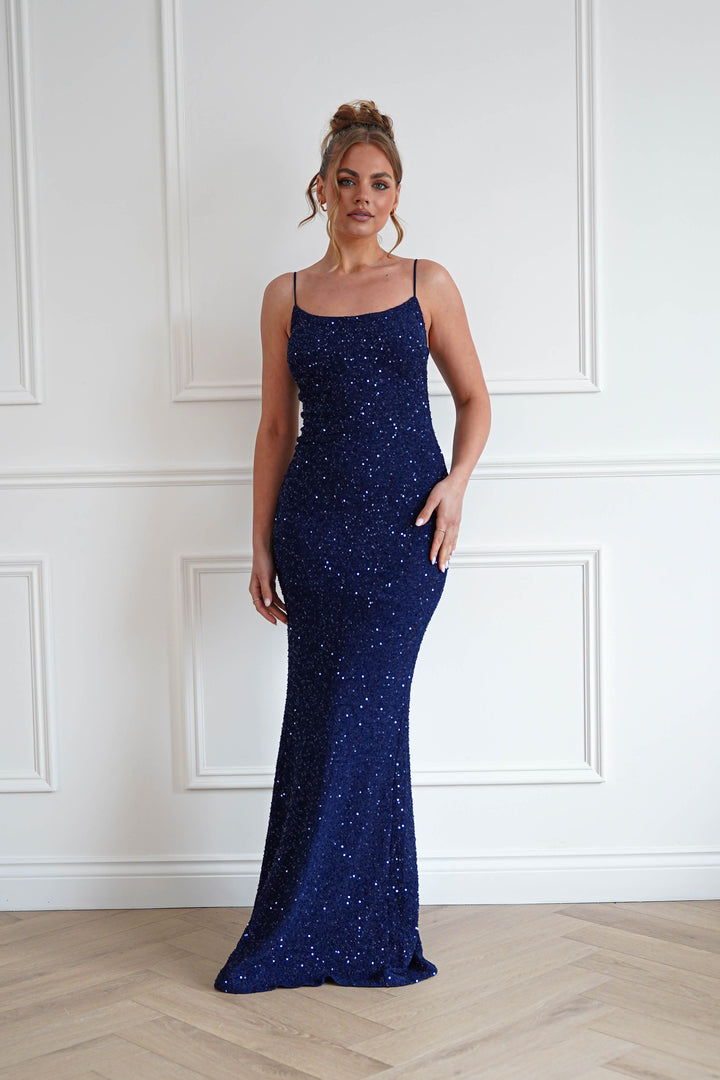 Maria Sequin Bodycon Maxi Gown | Navy