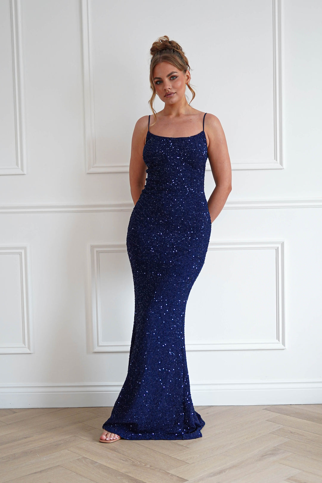 Maria Sequin Bodycon Maxi Gown | Navy