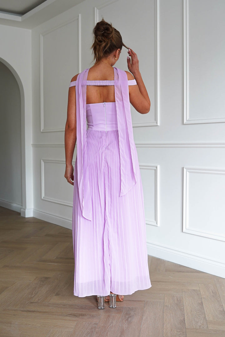 Kelsea Off The Shoulder Pleated Maxi Dress | Lilac