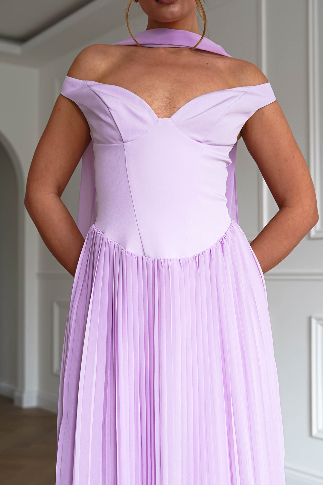 Kelsea Off The Shoulder Pleated Maxi Dress | Lilac