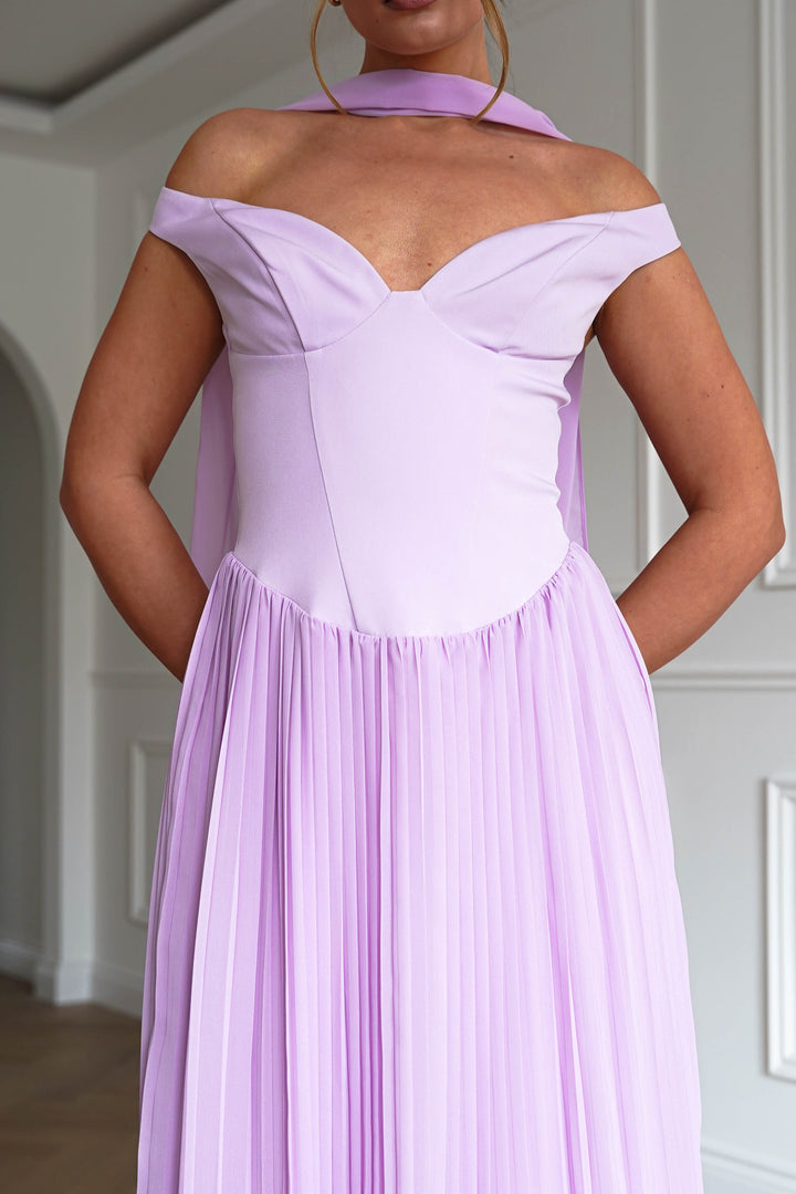 Kelsea Off The Shoulder Pleated Maxi Dress | Lilac