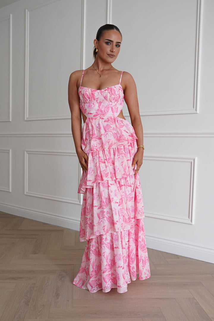 Beth Floral Tiered Maxi Dress | Pink
