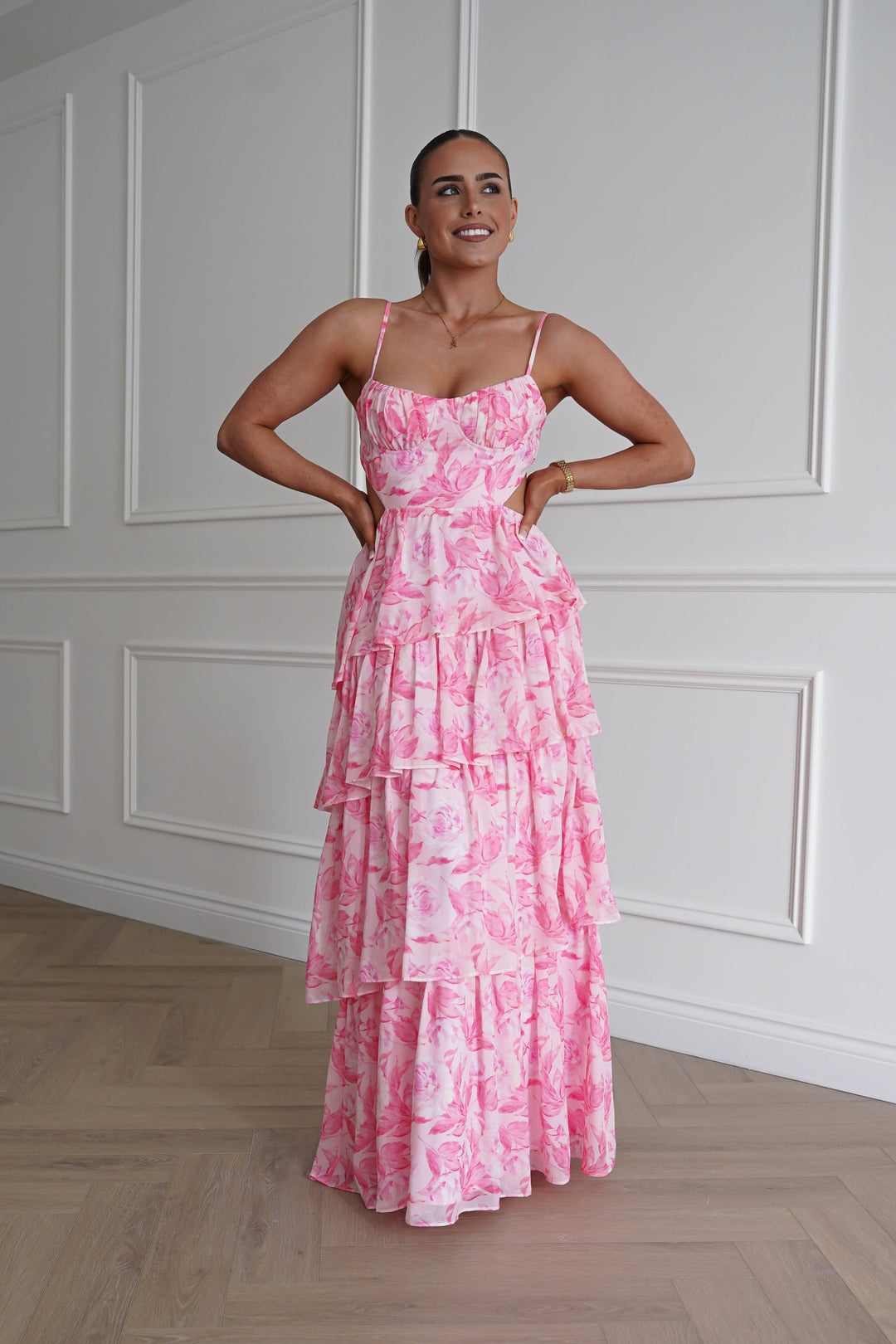 Beth Floral Tiered Maxi Dress | Pink