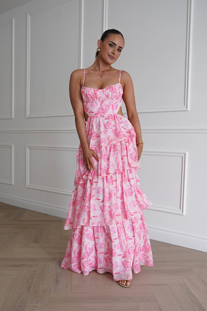 Beth Floral Tiered Maxi Dress | Pink