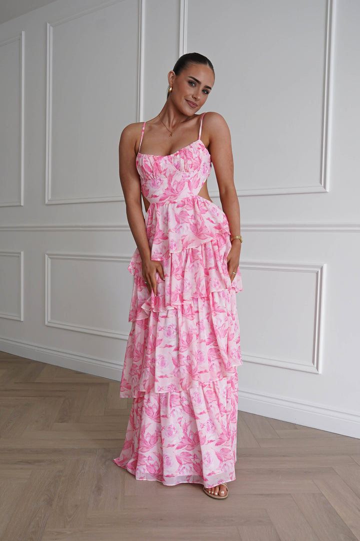 Beth Floral Tiered Maxi Dress | Pink