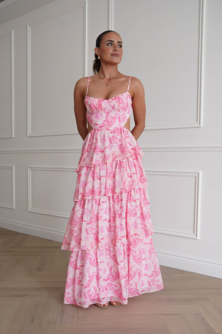 Beth Floral Tiered Maxi Dress | Pink