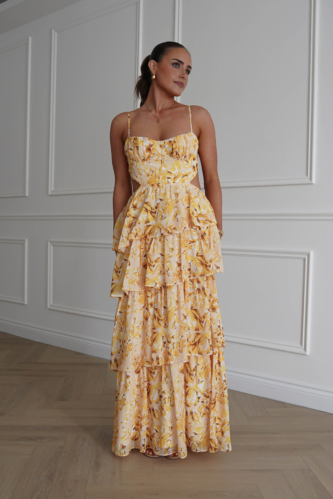 Rebecca Floral Tiered Maxi Dress | Yellow